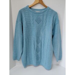 Waterville Cable Knit Pullover Blue Sweater Womens Medium